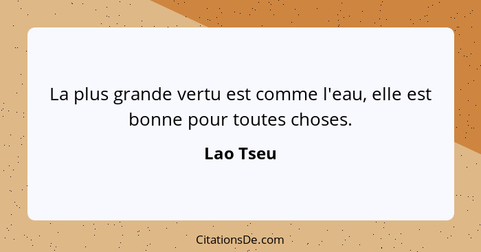 La plus grande vertu est comme l'eau, elle est bonne pour toutes choses.... - Lao Tseu