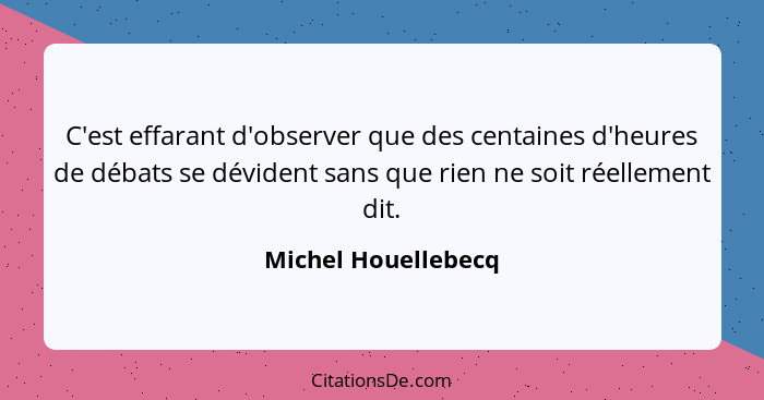 C'est effarant d'observer que des centaines d'heures de débats se dévident sans que rien ne soit réellement dit.... - Michel Houellebecq