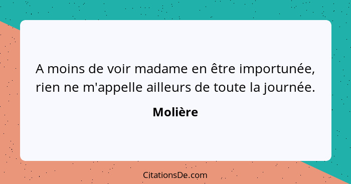 A moins de voir madame en être importunée, rien ne m'appelle ailleurs de toute la journée.... - Molière