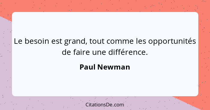Le besoin est grand, tout comme les opportunités de faire une différence.... - Paul Newman