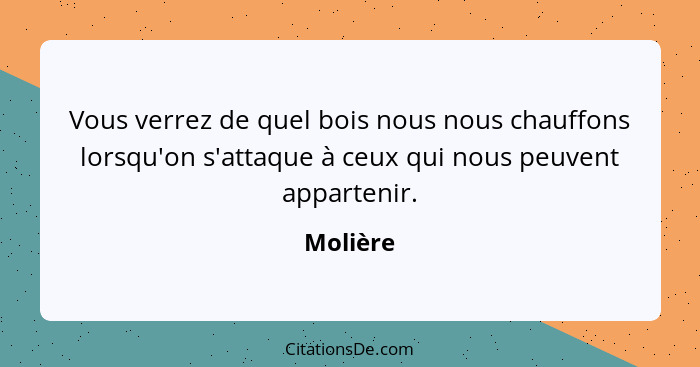 Vous verrez de quel bois nous nous chauffons lorsqu'on s'attaque à ceux qui nous peuvent appartenir.... - Molière