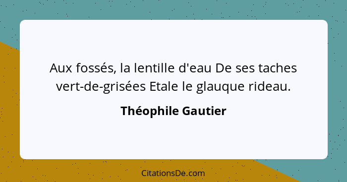 Aux fossés, la lentille d'eau De ses taches vert-de-grisées Etale le glauque rideau.... - Théophile Gautier