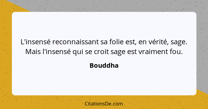 L'insensé reconnaissant sa folie est, en vérité, sage. Mais l'insensé qui se croit sage est vraiment fou.... - Bouddha