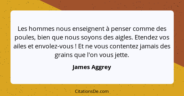 Les hommes nous enseignent à penser comme des poules, bien que nous soyons des aigles. Etendez vos ailes et envolez-vous ! Et ne v... - James Aggrey