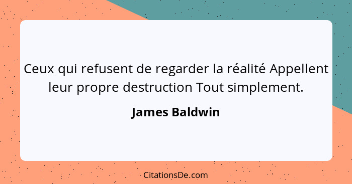 Ceux qui refusent de regarder la réalité Appellent leur propre destruction Tout simplement.... - James Baldwin