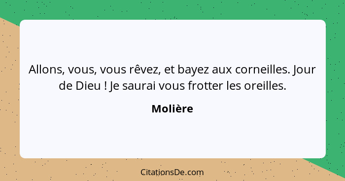 Allons, vous, vous rêvez, et bayez aux corneilles. Jour de Dieu ! Je saurai vous frotter les oreilles.... - Molière