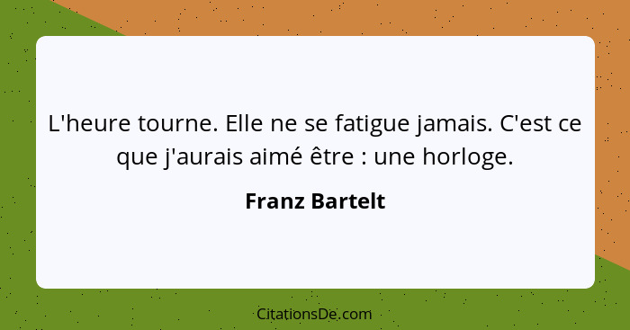 L'heure tourne. Elle ne se fatigue jamais. C'est ce que j'aurais aimé être : une horloge.... - Franz Bartelt