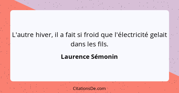 L'autre hiver, il a fait si froid que l'électricité gelait dans les fils.... - Laurence Sémonin