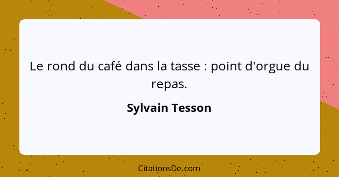 Le rond du café dans la tasse : point d'orgue du repas.... - Sylvain Tesson