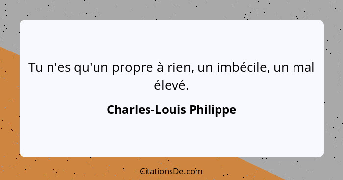 Tu n'es qu'un propre à rien, un imbécile, un mal élevé.... - Charles-Louis Philippe