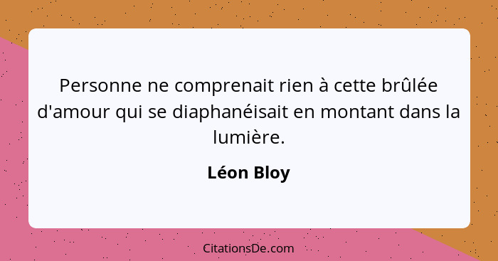 Personne ne comprenait rien à cette brûlée d'amour qui se diaphanéisait en montant dans la lumière.... - Léon Bloy