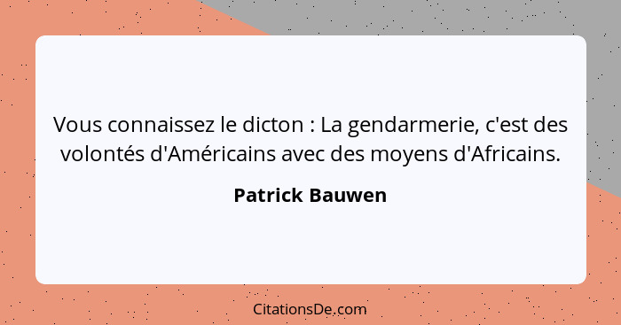 Vous connaissez le dicton : La gendarmerie, c'est des volontés d'Américains avec des moyens d'Africains.... - Patrick Bauwen