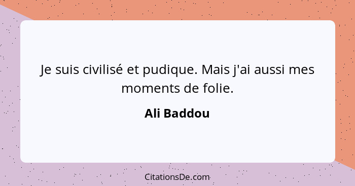 Je suis civilisé et pudique. Mais j'ai aussi mes moments de folie.... - Ali Baddou