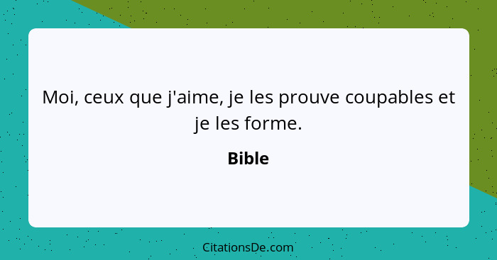 Moi, ceux que j'aime, je les prouve coupables et je les forme.... - Bible