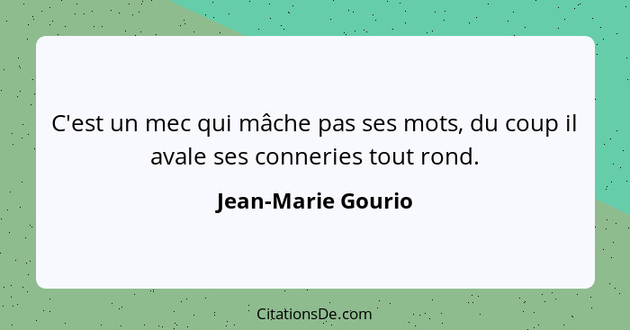 C'est un mec qui mâche pas ses mots, du coup il avale ses conneries tout rond.... - Jean-Marie Gourio