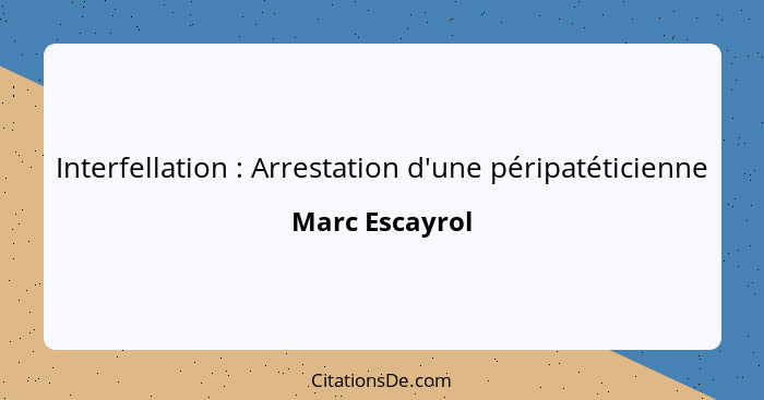 Interfellation : Arrestation d'une péripatéticienne... - Marc Escayrol