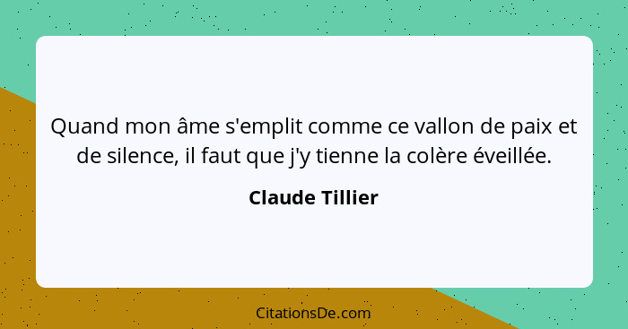 Quand mon âme s'emplit comme ce vallon de paix et de silence, il faut que j'y tienne la colère éveillée.... - Claude Tillier