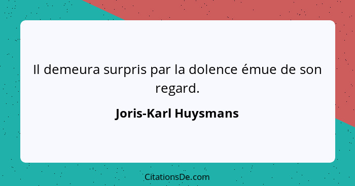 Il demeura surpris par la dolence émue de son regard.... - Joris-Karl Huysmans