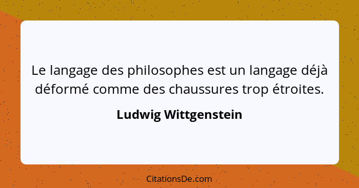 Le langage des philosophes est un langage déjà déformé comme des chaussures trop étroites.... - Ludwig Wittgenstein