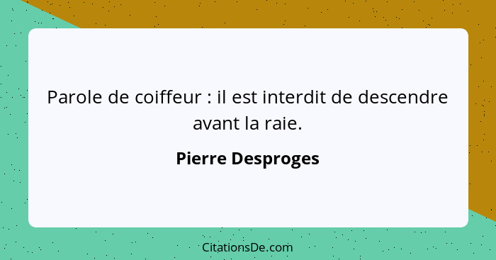 Parole de coiffeur : il est interdit de descendre avant la raie.... - Pierre Desproges