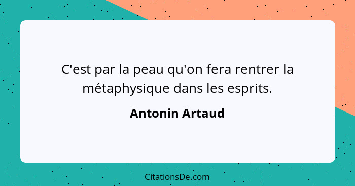 C'est par la peau qu'on fera rentrer la métaphysique dans les esprits.... - Antonin Artaud