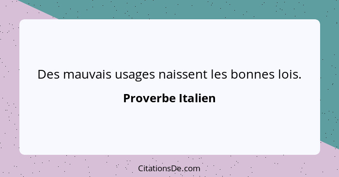 Des mauvais usages naissent les bonnes lois.... - Proverbe Italien