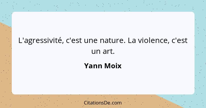 L'agressivité, c'est une nature. La violence, c'est un art.... - Yann Moix