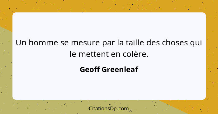 Un homme se mesure par la taille des choses qui le mettent en colère.... - Geoff Greenleaf