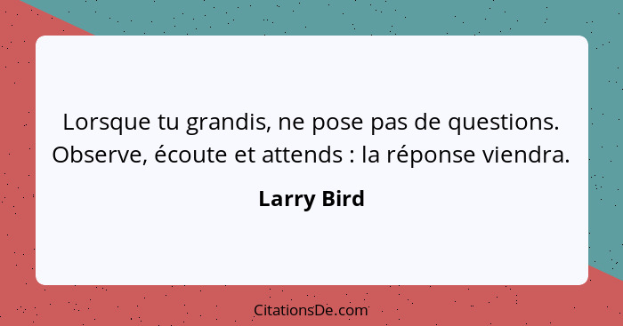 Lorsque tu grandis, ne pose pas de questions. Observe, écoute et attends : la réponse viendra.... - Larry Bird