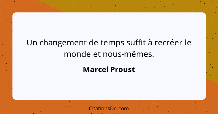 Un changement de temps suffit à recréer le monde et nous-mêmes.... - Marcel Proust