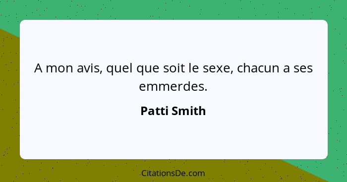 A mon avis, quel que soit le sexe, chacun a ses emmerdes.... - Patti Smith