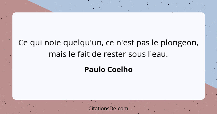 Ce qui noie quelqu'un, ce n'est pas le plongeon, mais le fait de rester sous l'eau.... - Paulo Coelho