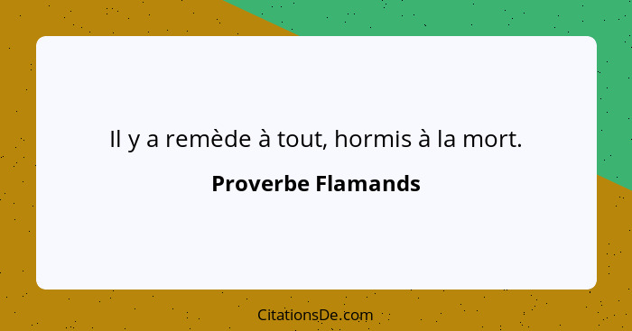 Il y a remède à tout, hormis à la mort.... - Proverbe Flamands