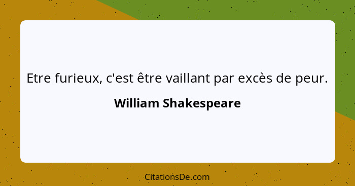 Etre furieux, c'est être vaillant par excès de peur.... - William Shakespeare