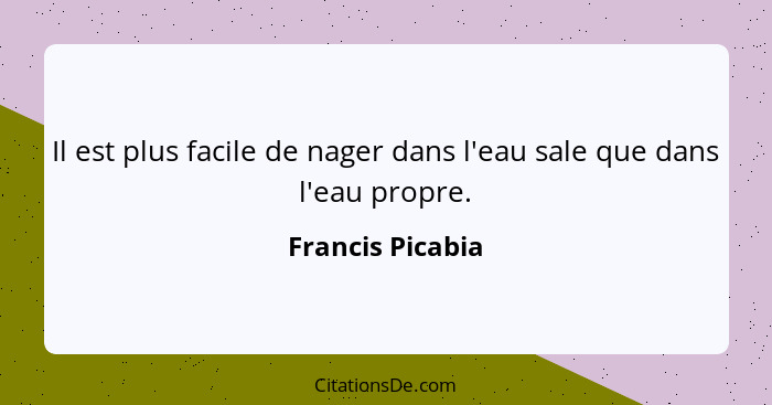 Il est plus facile de nager dans l'eau sale que dans l'eau propre.... - Francis Picabia