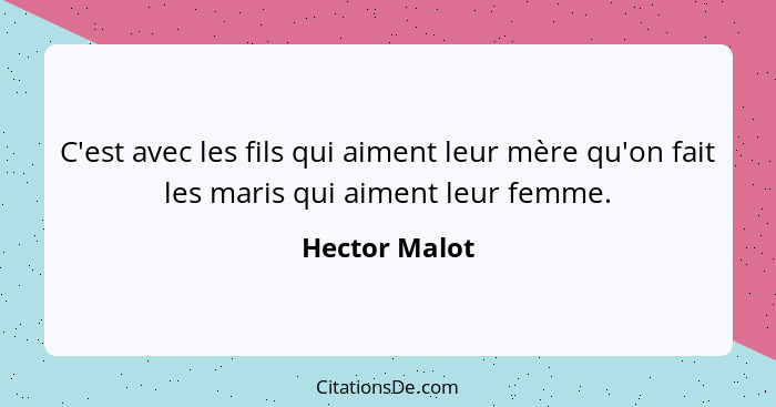 C'est avec les fils qui aiment leur mère qu'on fait les maris qui aiment leur femme.... - Hector Malot