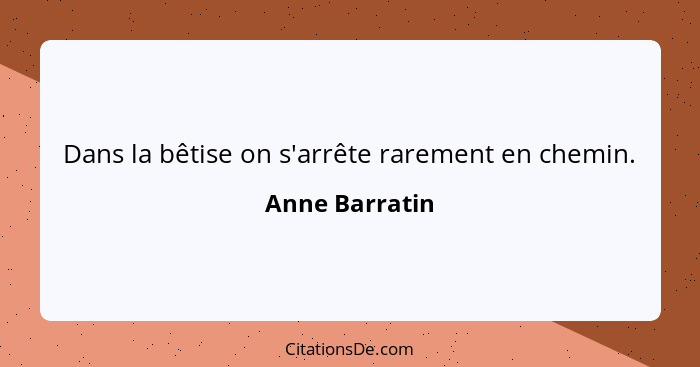 Dans la bêtise on s'arrête rarement en chemin.... - Anne Barratin