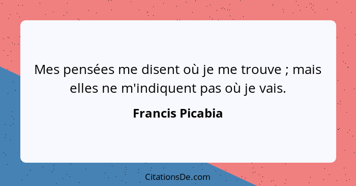 Mes pensées me disent où je me trouve ; mais elles ne m'indiquent pas où je vais.... - Francis Picabia