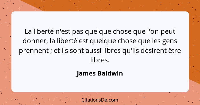 La liberté n'est pas quelque chose que l'on peut donner, la liberté est quelque chose que les gens prennent ; et ils sont aussi l... - James Baldwin