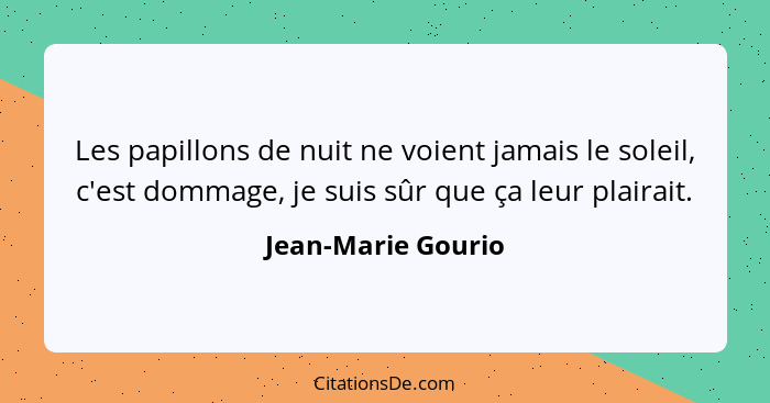 Les papillons de nuit ne voient jamais le soleil, c'est dommage, je suis sûr que ça leur plairait.... - Jean-Marie Gourio