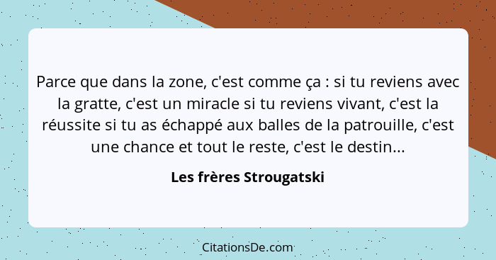 Parce que dans la zone, c'est comme ça : si tu reviens avec la gratte, c'est un miracle si tu reviens vivant, c'est la r... - Les frères Strougatski