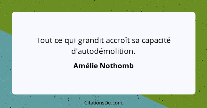 Tout ce qui grandit accroît sa capacité d'autodémolition.... - Amélie Nothomb