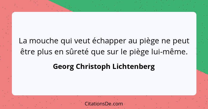 La mouche qui veut échapper au piège ne peut être plus en sûreté que sur le piège lui-même.... - Georg Christoph Lichtenberg