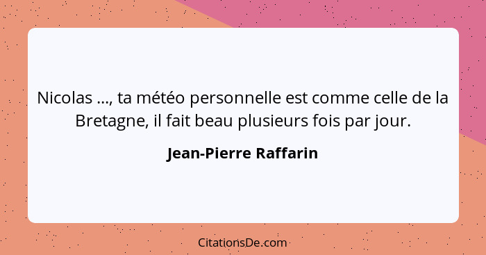 Nicolas ..., ta météo personnelle est comme celle de la Bretagne, il fait beau plusieurs fois par jour.... - Jean-Pierre Raffarin