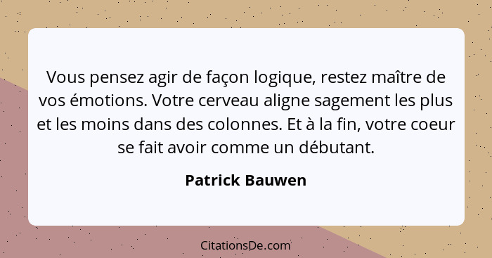 Vous pensez agir de façon logique, restez maître de vos émotions. Votre cerveau aligne sagement les plus et les moins dans des colonn... - Patrick Bauwen