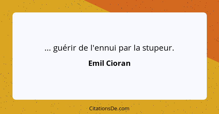 ... guérir de l'ennui par la stupeur.... - Emil Cioran