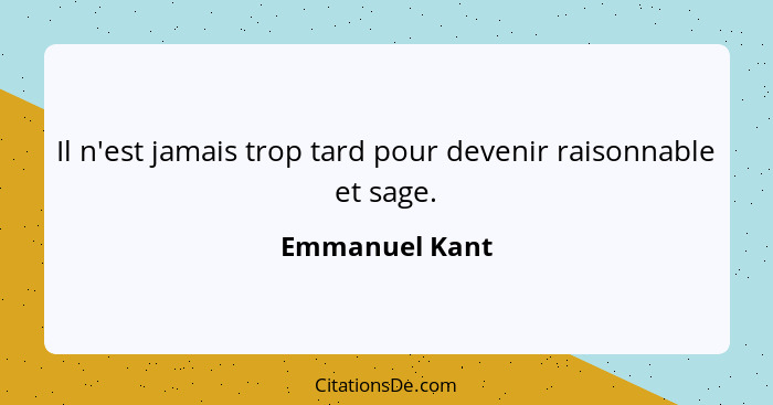 Il n'est jamais trop tard pour devenir raisonnable et sage.... - Emmanuel Kant