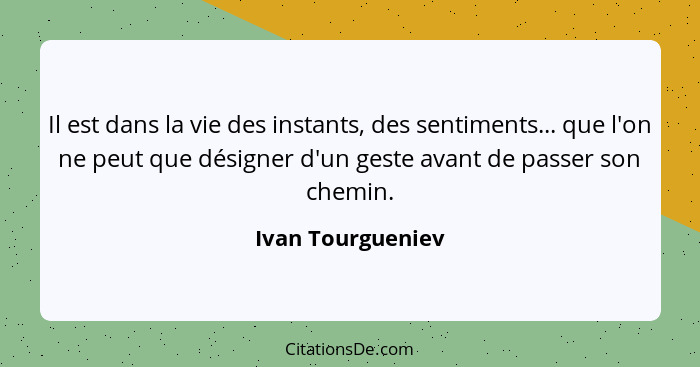 Il est dans la vie des instants, des sentiments... que l'on ne peut que désigner d'un geste avant de passer son chemin.... - Ivan Tourgueniev