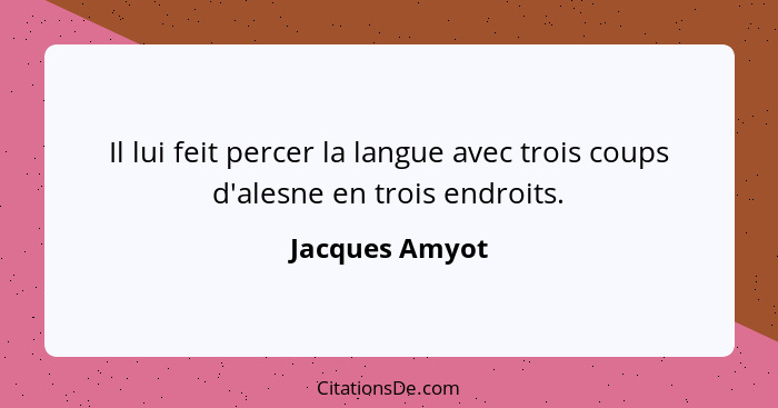 Il lui feit percer la langue avec trois coups d'alesne en trois endroits.... - Jacques Amyot