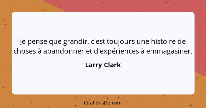 Je pense que grandir, c'est toujours une histoire de choses à abandonner et d'expériences à emmagasiner.... - Larry Clark